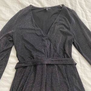 Ke.ned.ik black sparkle wrap style dress with long sleeves and belt